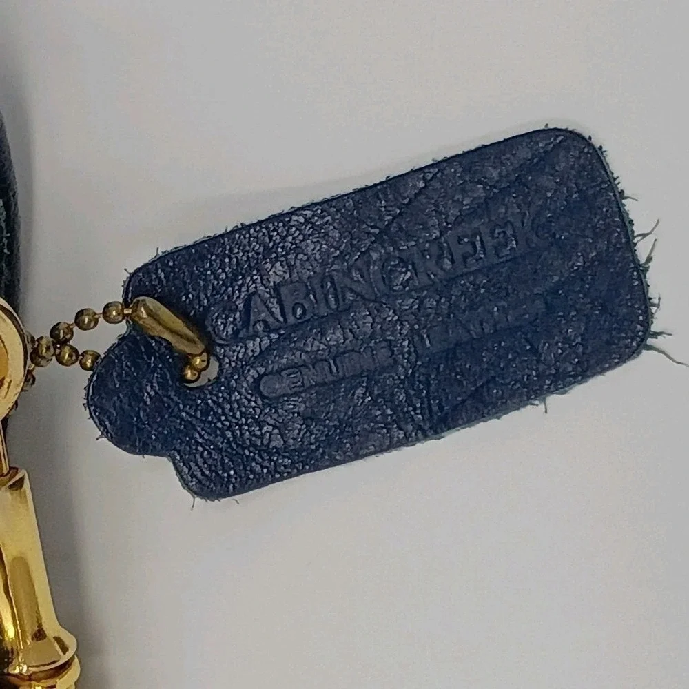 Vintage Cabin Creek Leather Shoulder Bag Purse Navy Blue Gold 90s Office Cottage